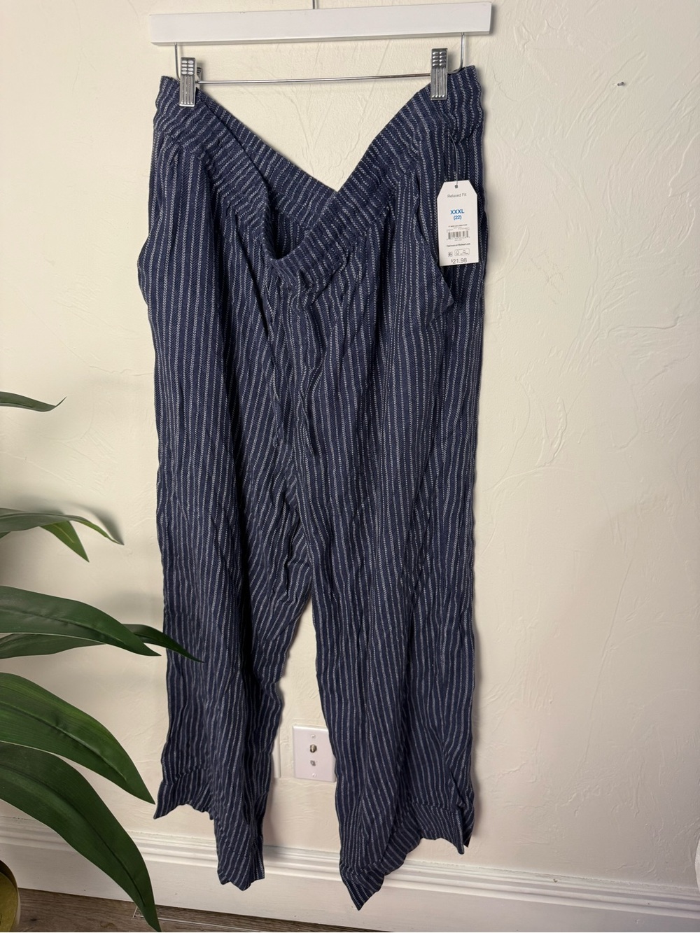 NWT Time and Tru Navy Stripe Linen Blend Wide Leg Pants XXXL 22 - Picture 2 of 5